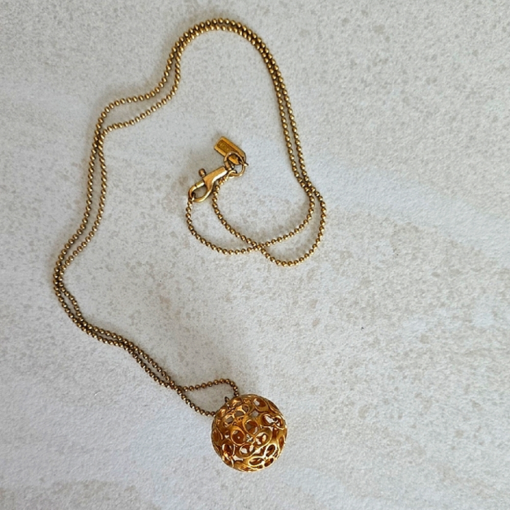 Coach Gold Textured Pendant Necklace
